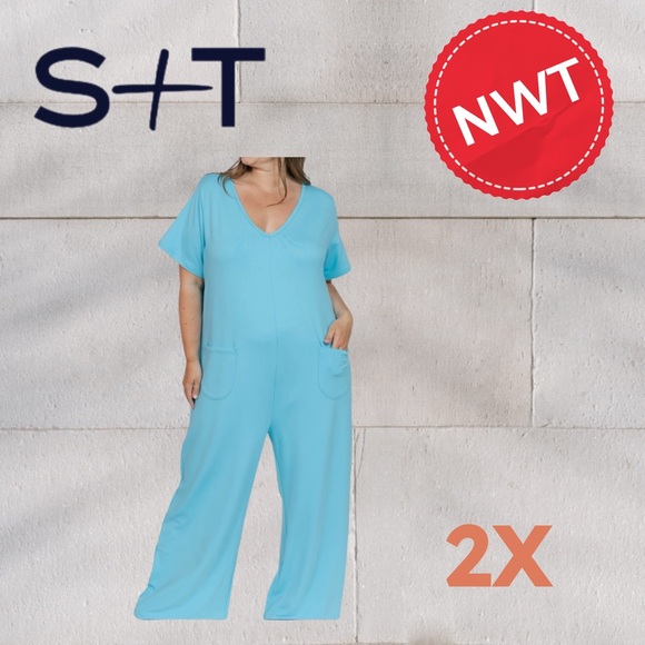 Smash + Tess Pants - ⬇️🇨🇦🆕🏷️*NWT* SMASH + TESS | 2X | TERRY WIDE LEG ROMPER IN TROPICAL BREEZE